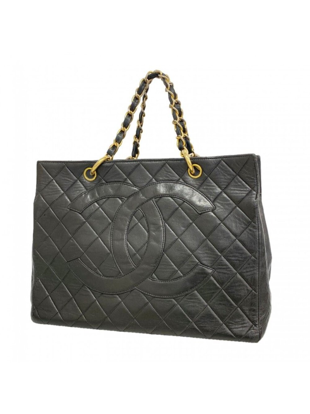 Chanel Chain Tote Quilted Lambskin Black Gold